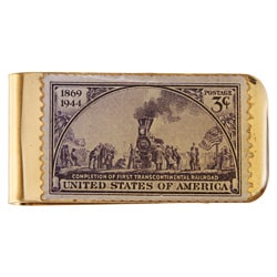 American Coin Treasures Brass Train Stamp Money Clip