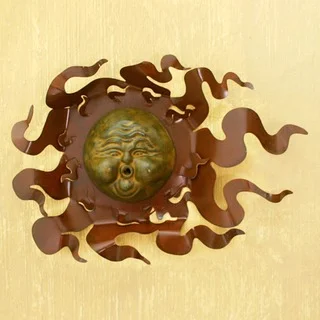 Handmade Iron and Ceramic Gust of Sun Wall Adornment (Mexico)
