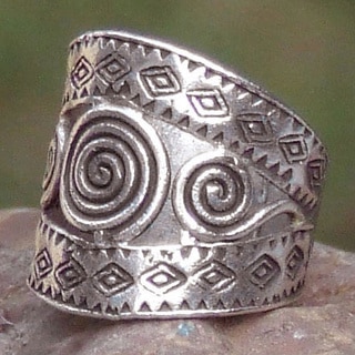Bedazzled Hill Tribe Spirals with Geometric Cutouts 925 Sterling Silver Handmade Adjustable Womens Band Ring (Thailand)