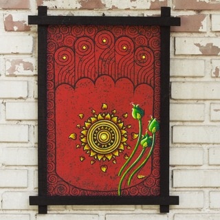 Handcrafted Acrylic/Wood Culture Painting Footprint of Buddha Black Framed Art (Thailand)