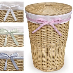 Natural Round Rattan Hamper with White Waffle Liner