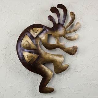 Kokopelli Peace Indoor Outdoor Decorator Accent Brown and Gold Iron Flute Player Large Rustic Metal Wall Art Sculpture (Mexico)