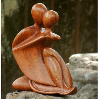 The Embrace Wedding Valentines or Year Round Romantic Couple Decorator Accent Brown Wood Modern Art Work Sculpture (Indonesia)