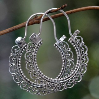 Balinese Lace of 925 Sterling Silver with Repeat Heart Motif Vintage Look Bohemian Womens Endless Hoop Earrings (Indonesia)