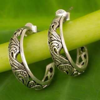 Handmade Sterling Silver 'Moon in the Forest' Earrings (Thailand)