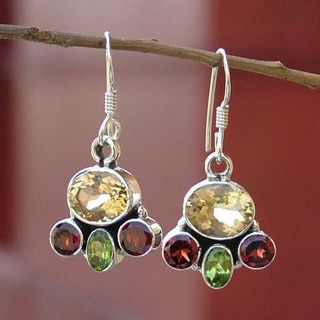 Sterling Silver 'Harmony' Garnet and Citrine Earrings (India)