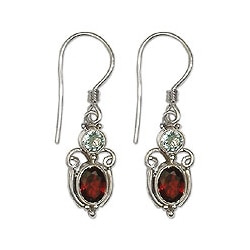 Sterling Silver 'Fire and Ice' Garnet Topaz Earrings (Indonesia)