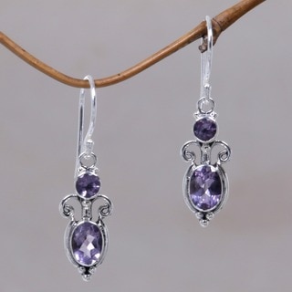 Crown Princess Handmade Artisan Designer Women's Clothing Accessory Sterling Silver Purple Amethyst Jewelry Earrings (Indonesia)