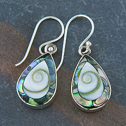 Abalone and Shiva Shells Silver Earrings (Indonesia)