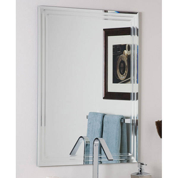 Decor Wonderland Frameless Tri Bev Vanity Bathroom Wall Mirror with Dual Mounting Brackets