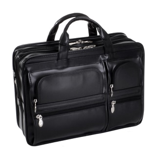 McKlein Black Leather Hubbard Double Compartment Laptop Briefcase