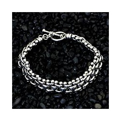 Freedom Everyday or Dressy Toggle Closure Fluid Flexible 925 Sterling Silver Unique Gift Mens Modern Link Bracelet (Indonesia)