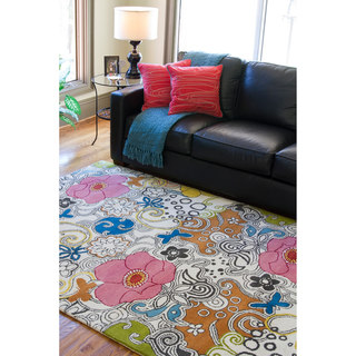 Hand-tufted Contemporary Multi-colored Floral Genesis New Zealand Wool Rug (5' x 8')