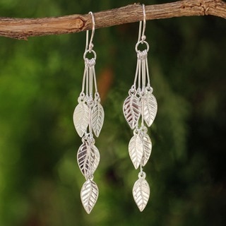Handcrafted Sterling Silver Leaf Chimes Dangling Leaf Style Earrings (Thailand)