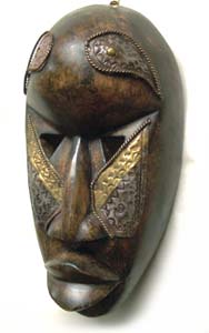 Boule Sese Wood and Brass Mask , Handmade in Ghana