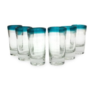 Set of Six Blown Glass 'Aquamarine' Shot Glasses (Mexico)