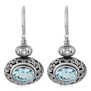 Sterling Silver 'Cawi' Blue Topaz Dangle Earrings (19 mm) (Indonesia)