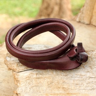 Triple Twist Unique Polished Brown Leather Handcrafted Artisan Wristband Wrap Bracelet (Thailand)