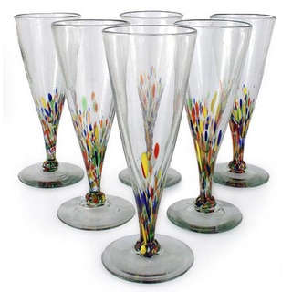 Set of 6 Hand-blown 'Multicolor Specks' Beer Glasses (Mexico)