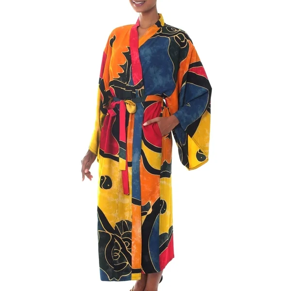 NOVICA Handmade Colorful Myraid Patterned Robe (Indonesia)