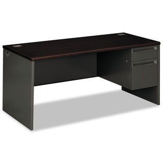 HON 38000 Series Charcoal/ Mahogany Right Pedestal Desk