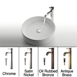 KRAUS Round Ceramic Vessel Sink in White with Ramus Faucet in Chrome