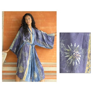 Handmade Women's Batik 'Midnight In Blue' Robe (Indonesia)