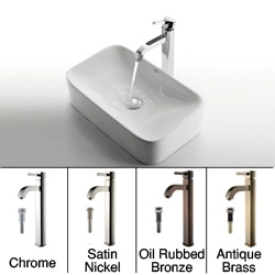 KRAUS Soft Rectangular Ceramic Vessel Sink in White with Ramus Faucet in Chrome