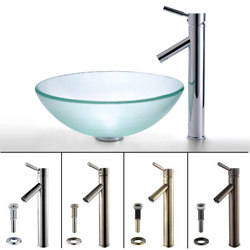 Kraus Frosted Glass Vessel Sink and Sheven Faucet