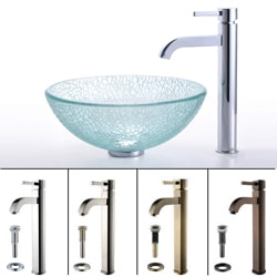 KRAUS Broken Glass Vessel Sink in Clear with Single Hole Single-Handle Ramus Faucet in Chrome