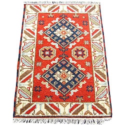 Herat Oriental Indo Hand-knotted Kazak Red/ Ivory Wool Rug (2' x 3')