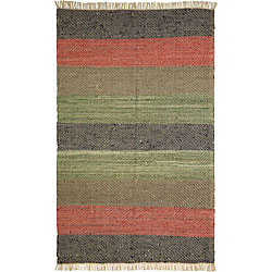 Hand-woven Striped Leather Chindi Rug (2'5 x 4'2)