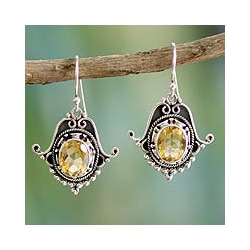 Sterling Silver 'Spellbound' Citrine Dangle Earrings (India)