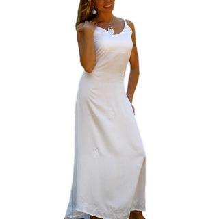 1 World Sarongs Women's Embroidered/ Sequined White Lined Long Dress (Indonesia)