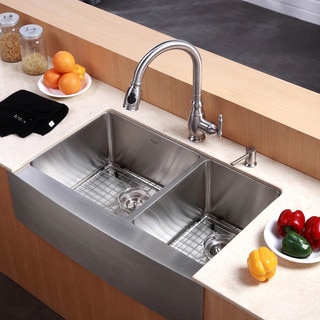 Kraus 33-inch Farmhouse Apron Double-bowl Steel Kitchen Sink