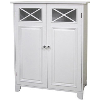 White Wood and Glass Bathroom Linen Cabinet