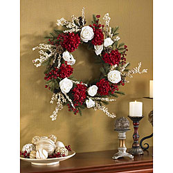 Hydrangea with White Roses 24-inch Wreath