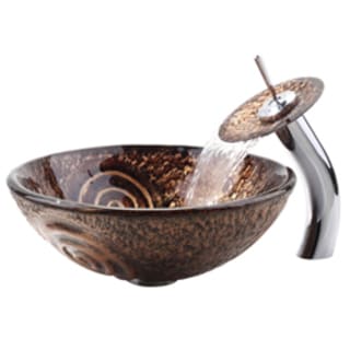 KRAUS Luna Glass Vessel Sink in Brown with Single Hole Single-Handle Waterfall Faucet