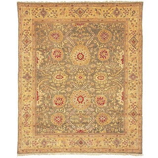 Oushak Hand-knotted Birj Green/ Gold Wool Rug (8' x 10')