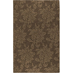 Hand-crafted Solid Brown Damask Mesa Wool Rug (8' x 11')