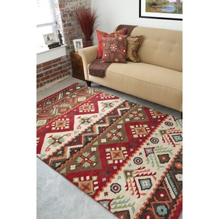 Hand-tufted Red Southwestern Aztec Passion New Zealand Wool Rug (8' x 11')