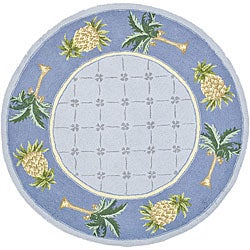 Safavieh Hand-hooked Palm Light Blue/ Blue Wool Rug (3' Round)