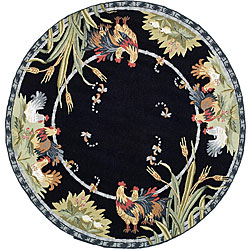 Safavieh Hand-hooked Roosters Black Wool Rug (8' Round)