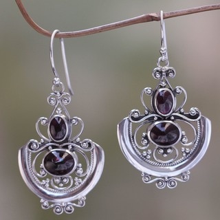 Arabesques Handmade Women's Clothing Accessory Sterling Silver Red Garnet Gemstone Jewelry Dangle Drop Earrings (Indonesia)
