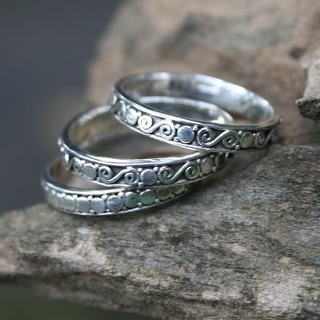 Go Together Set of 3 Artisan Handmade Traditional Balinese 925 Sterling Silver Band Stacking Ring (Indonesia)