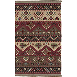 Hand-woven Red/Tan Southwestern Aztec Santa Fe Wool Flatweave Rug (3'6 x 5'6)