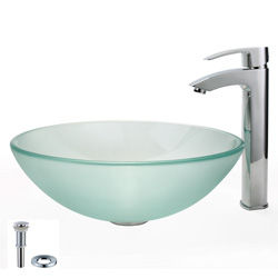 KRAUS Frosted Glass Vessel Sink in Clear with Visio Faucet in Chrome