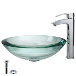 KRAUS 34 mm Thick Glass Vessel Sink in Clear with Visio Faucet in Chrome