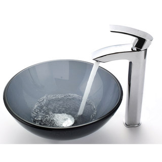 KRAUS Glass Vessel Sink in Black with Visio Faucet in Chrome