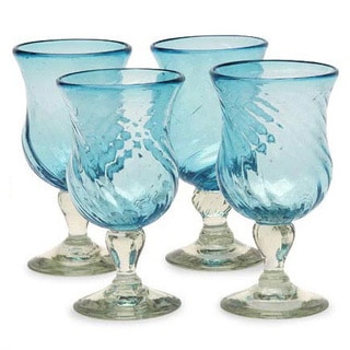 Hand Blown Set of 4 Caribbean Sea Cocktail Glasses (Mexico)